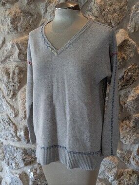 LISA TODD heathered gray cotton cashmere sweater L